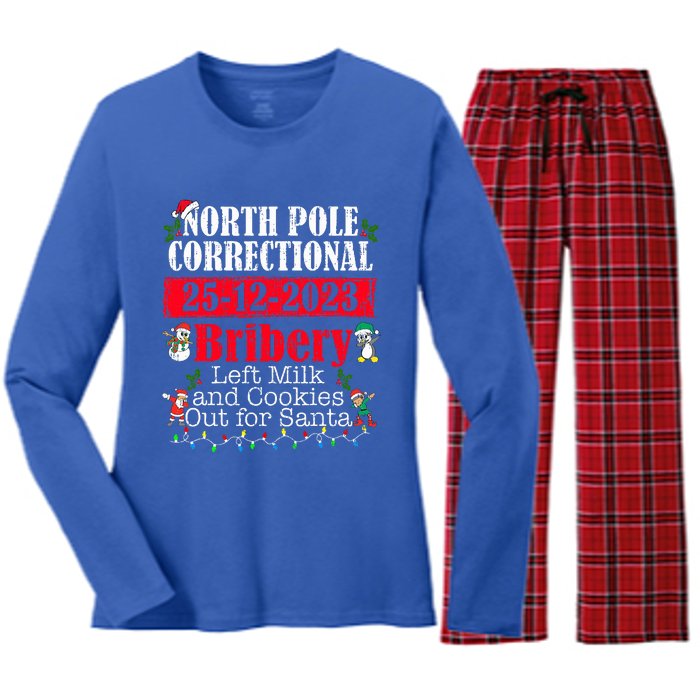 North Pole Correctional Bribery Left Milk Cookies For Santa Women's Long Sleeve Flannel Pajama Set 