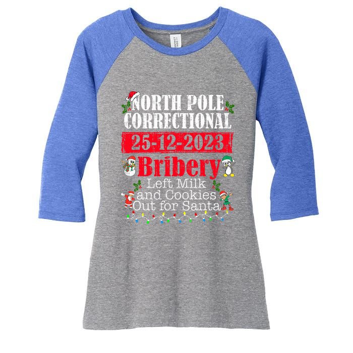 North Pole Correctional Bribery Left Milk Cookies For Santa Women's Tri-Blend 3/4-Sleeve Raglan Shirt