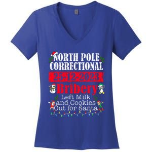 North Pole Correctional Bribery Left Milk Cookies For Santa Women's V-Neck T-Shirt