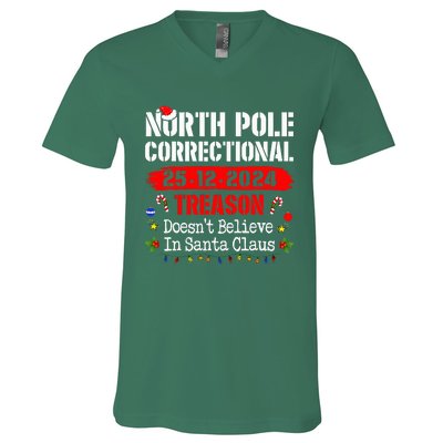 North Pole Correctional Treason DoesnT Believe Santa Claus V-Neck T-Shirt