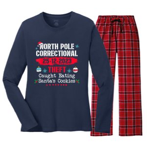 North Pole Correctional Theft Caught Eating SantaS Cookies Women's Long Sleeve Flannel Pajama Set 