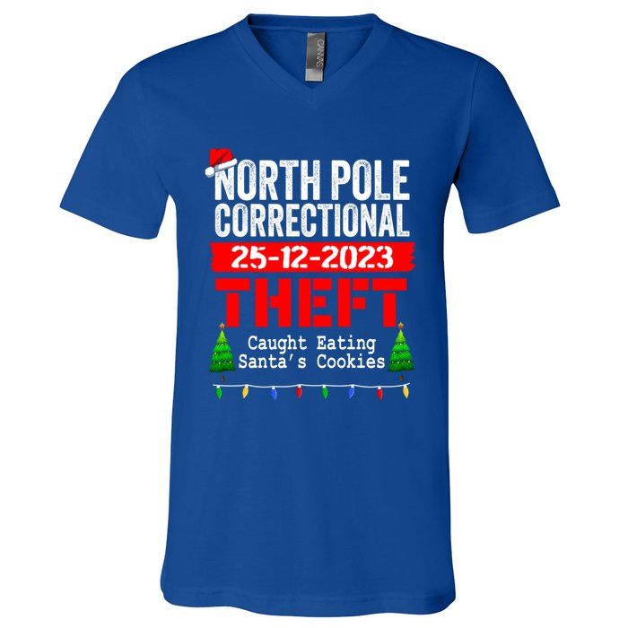 North Pole Correctional Theft Caught Eating SantaS Cookies Cute Gift V-Neck T-Shirt