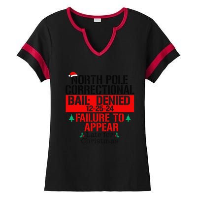 North Pole Correctional Failure To Appear Late For Christmas Ladies Halftime Notch Neck Tee