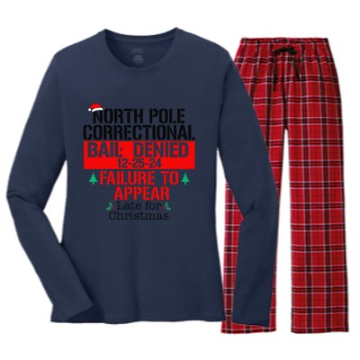 North Pole Correctional Failure To Appear Late For Christmas Women's Long Sleeve Flannel Pajama Set 