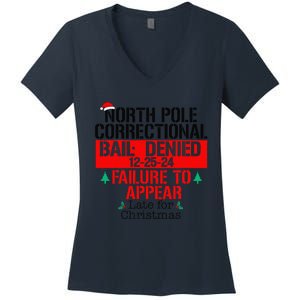 North Pole Correctional Failure To Appear Late For Christmas Women's V-Neck T-Shirt