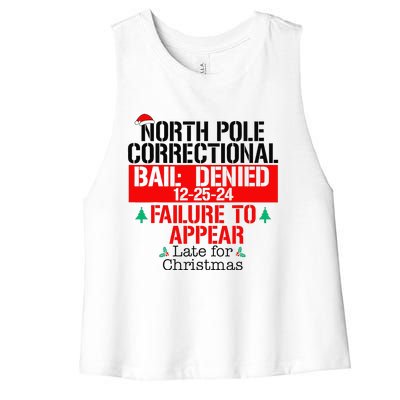 North Pole Correctional Failure To Appear Late For Christmas Women's Racerback Cropped Tank