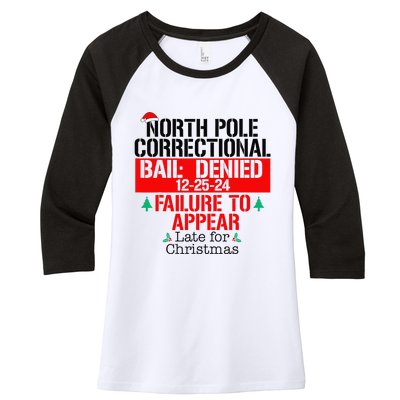 North Pole Correctional Failure To Appear Late For Christmas Women's Tri-Blend 3/4-Sleeve Raglan Shirt