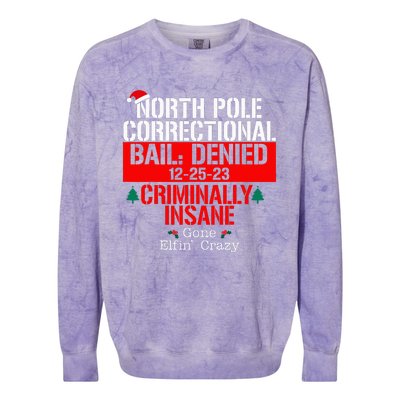 North Pole Correctional Bail Denied Criminally Insane Gone Colorblast Crewneck Sweatshirt