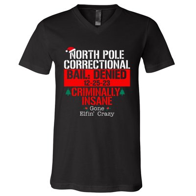 North Pole Correctional Bail Denied Criminally Insane Gone V-Neck T-Shirt