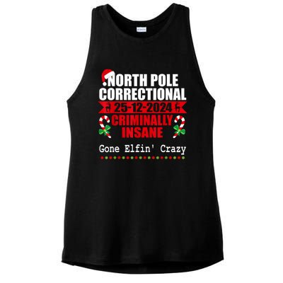 North Pole Correctional Christmas Criminally Insane Gone Elf Ladies PosiCharge Tri-Blend Wicking Tank