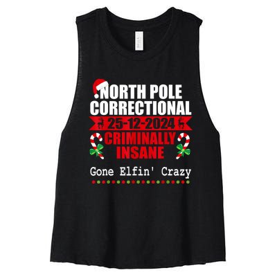 North Pole Correctional Christmas Criminally Insane Gone Elf Women's Racerback Cropped Tank