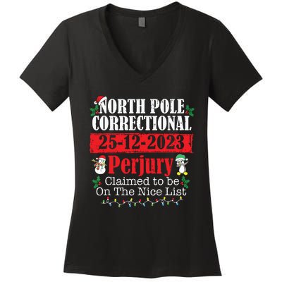 North Pole Correctional Perjury Family Matching Christmas Women's V-Neck T-Shirt