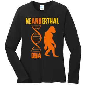 Neanderthal Primate Cave DNA Genetics Paleoanthropology Ladies Long Sleeve Shirt