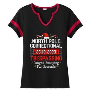 North Pole Correctional Trespassing Family Christmas Funny Ladies Halftime Notch Neck Tee