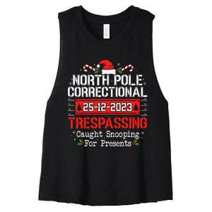 North Pole Correctional Trespassing Family Christmas Funny Women's Racerback Cropped Tank