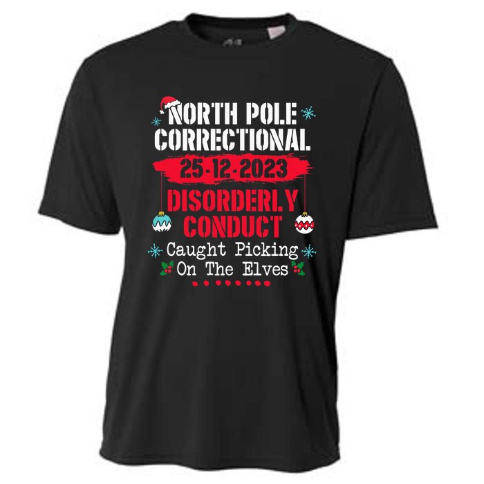 North Pole Correctional Disorderly Conduct Caught Elves Xmas Cooling Performance Crew T-Shirt