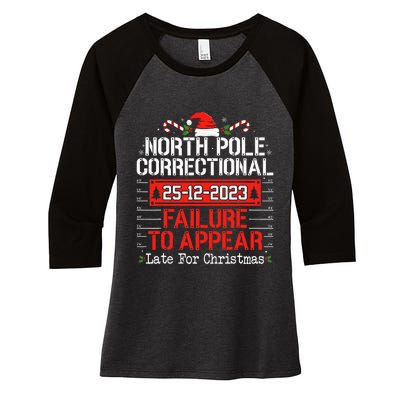 North Pole Correctional Failure To Appear Family Christmas Women's Tri-Blend 3/4-Sleeve Raglan Shirt