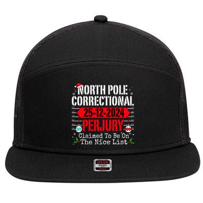 North Pole Correctional Perjury Christmas Holiday Pajamas 7 Panel Mesh Trucker Snapback Hat