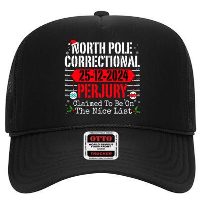 North Pole Correctional Perjury Christmas Holiday Pajamas High Crown Mesh Back Trucker Hat