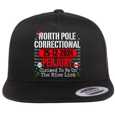 North Pole Correctional Perjury Christmas Holiday Pajamas Flat Bill Trucker Hat