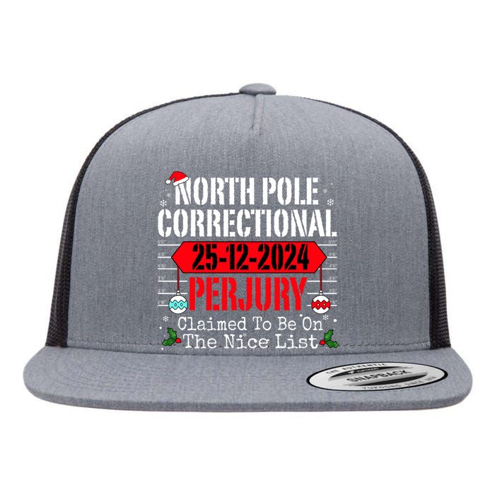 North Pole Correctional Perjury Christmas Holiday Pajamas Flat Bill Trucker Hat