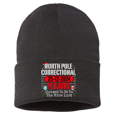 North Pole Correctional Perjury Christmas Holiday Pajamas Sustainable Knit Beanie