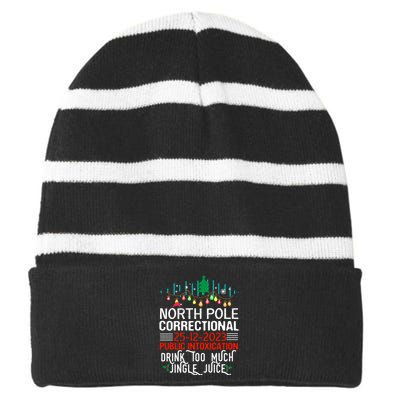 North Pole Correctional Public Intoxication Family Christmas Striped Beanie with Solid Band