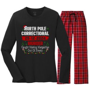 North Pole Correctional Murder Caught Making Margaritas Xmas Women's Long Sleeve Flannel Pajama Set 