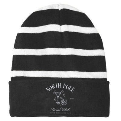 North Pole Club Christmas Cocktail Social Club Striped Beanie with Solid Band