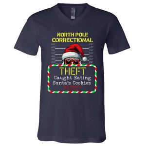 North Pole Correctional Theft Funny Santa Christmas Pajamas V-Neck T-Shirt