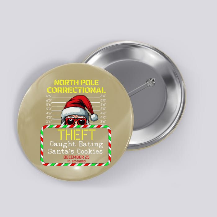 North Pole Correctional Theft Funny Santa Christmas Pajamas Button