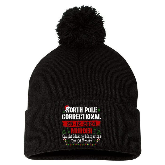 North Pole Correctional Murder Caught Making Margaritas Xmas Pom Pom 12in Knit Beanie