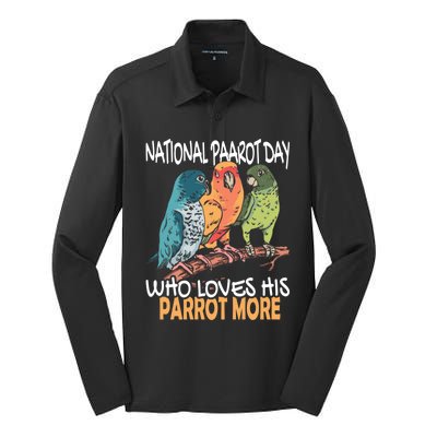 National Parrot Day Cockatiel Bird Tropical Parrots Gift Silk Touch Performance Long Sleeve Polo