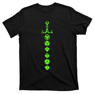 Nerdy Polyhedral Dice Set Sword Geeky Minimalist D20 T-Shirt