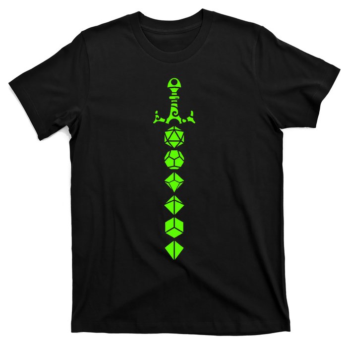 Nerdy Polyhedral Dice Set Sword Geeky Minimalist D20 T-Shirt