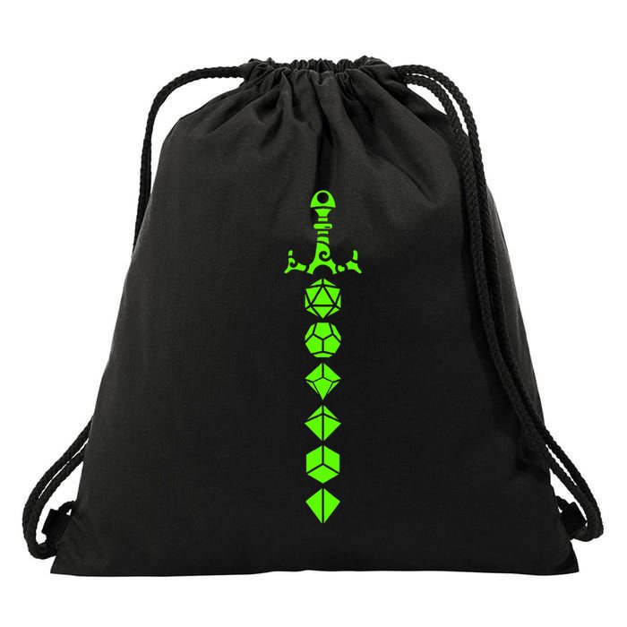 Nerdy Polyhedral Dice Set Sword Geeky Minimalist D20 Drawstring Bag
