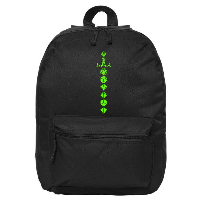 Nerdy Polyhedral Dice Set Sword Geeky Minimalist D20 16 in Basic Backpack