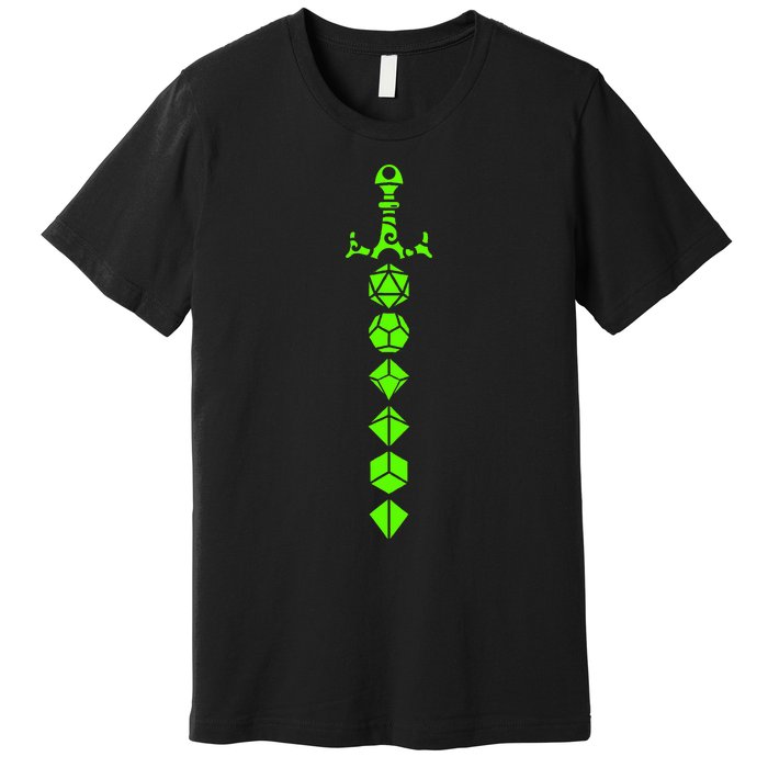 Nerdy Polyhedral Dice Set Sword Geeky Minimalist D20 Premium T-Shirt