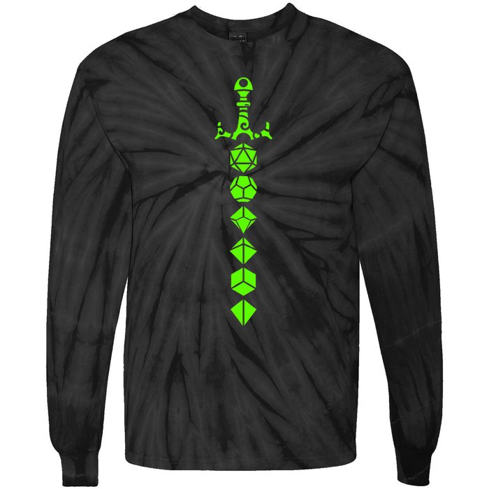 Nerdy Polyhedral Dice Set Sword Geeky Minimalist D20 Tie-Dye Long Sleeve Shirt