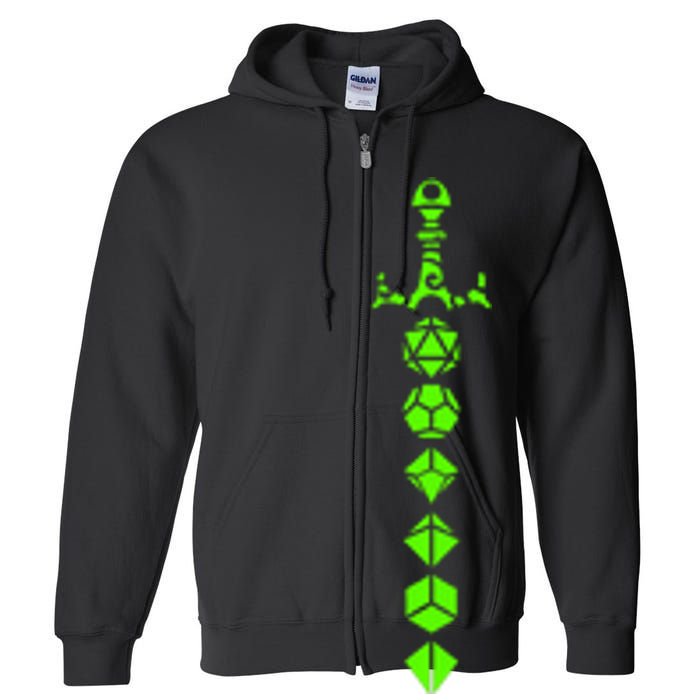 Nerdy Polyhedral Dice Set Sword Geeky Minimalist D20 Full Zip Hoodie