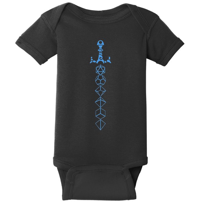 Nerdy Polyhedral Dice Sword D20 Dice Set Collector Baby Bodysuit