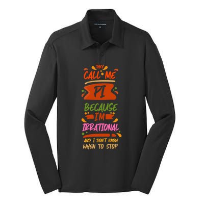 National Pi Day Irrational Math Teacher Symbol Geek Science Gift Silk Touch Performance Long Sleeve Polo