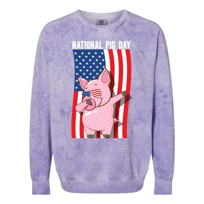 National Pig Day Dabbing Usa Flag Gift Colorblast Crewneck Sweatshirt