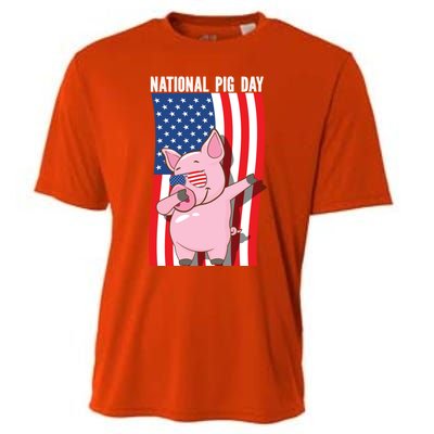 National Pig Day Dabbing Usa Flag Gift Cooling Performance Crew T-Shirt