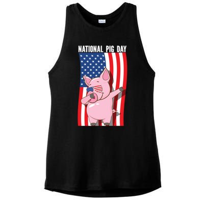 National Pig Day Dabbing Usa Flag Gift Ladies PosiCharge Tri-Blend Wicking Tank