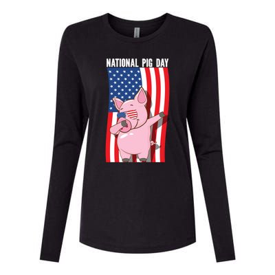 National Pig Day Dabbing Usa Flag Gift Womens Cotton Relaxed Long Sleeve T-Shirt