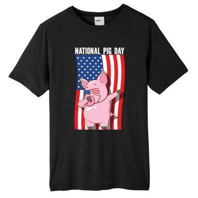 National Pig Day Dabbing Usa Flag Gift Tall Fusion ChromaSoft Performance T-Shirt