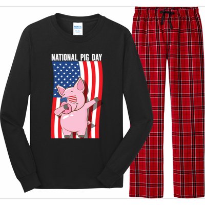 National Pig Day Dabbing Usa Flag Gift Long Sleeve Pajama Set