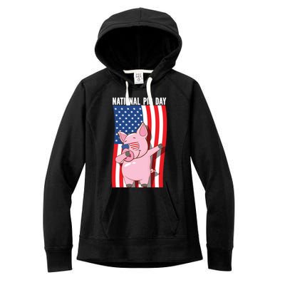 National Pig Day Dabbing Usa Flag Gift Women's Fleece Hoodie