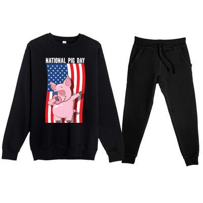 National Pig Day Dabbing Usa Flag Gift Premium Crewneck Sweatsuit Set